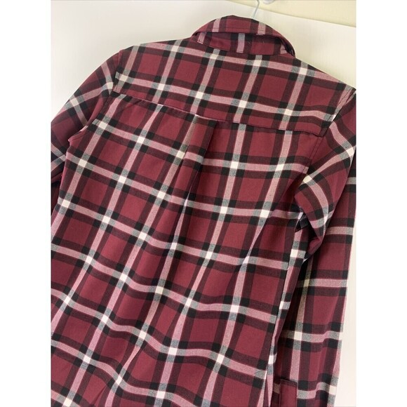 Dixxon The Cellar Plaid Flannel Button Down Shirt Collared Maroon Womens Medium - Picture 6 of 14